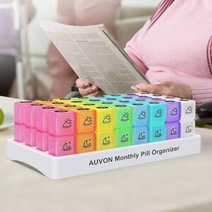 AUVON Monthly Pill Organizer with Rainbow Compartments